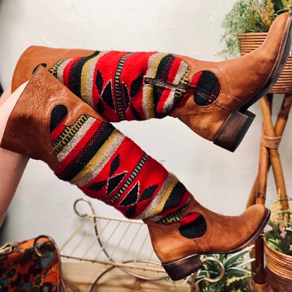 FREEBIRD Over-Knee Wool & Leather Tapestry Boots - Picture 4 of 4